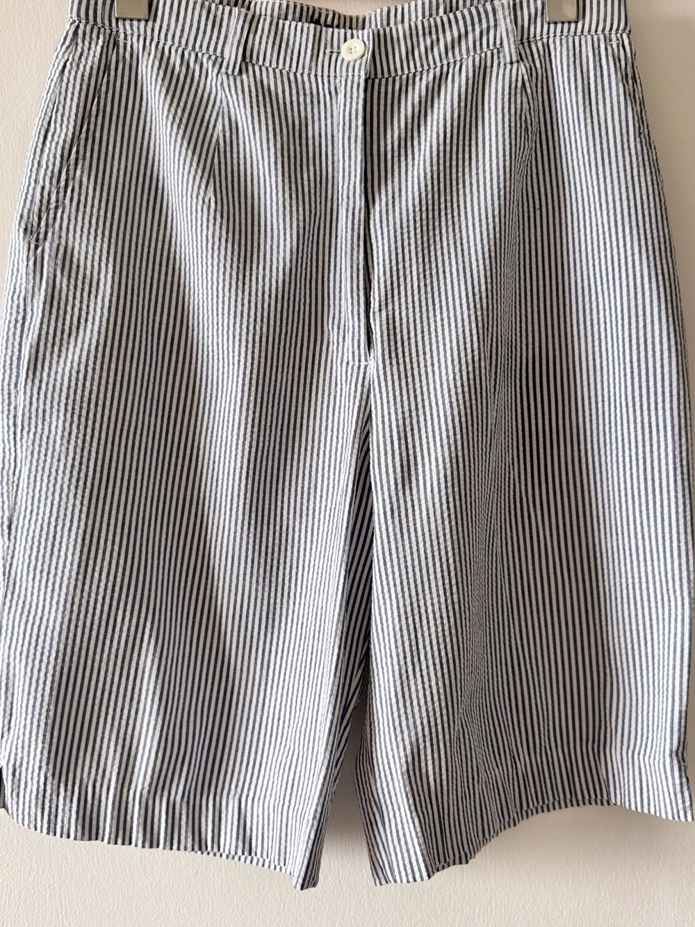 Striped Cotton Blend Bermuda Shorts - Navy/White
